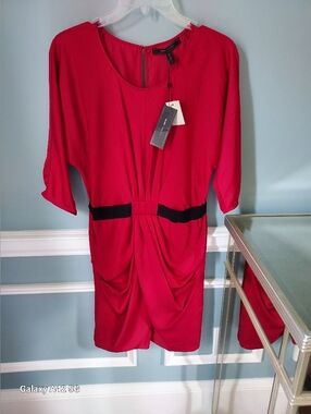 BCBG Red Dress with Black Waistband